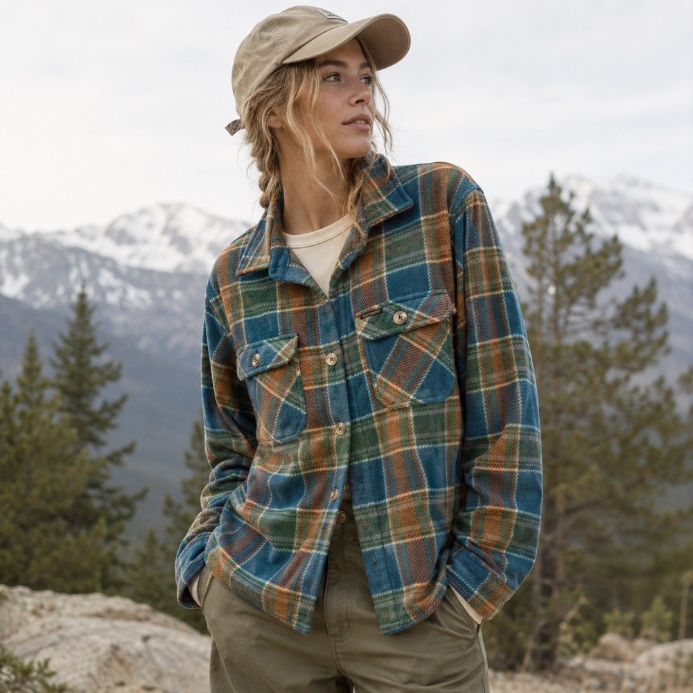 YoColorado Buena Vista Fleece Shirt Jacket Women XS Teal Plaid Button Pockets